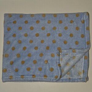 Beansprout Blue Fleece Baby Blanket Brown Polka Dots 30x36 Bean Sprout